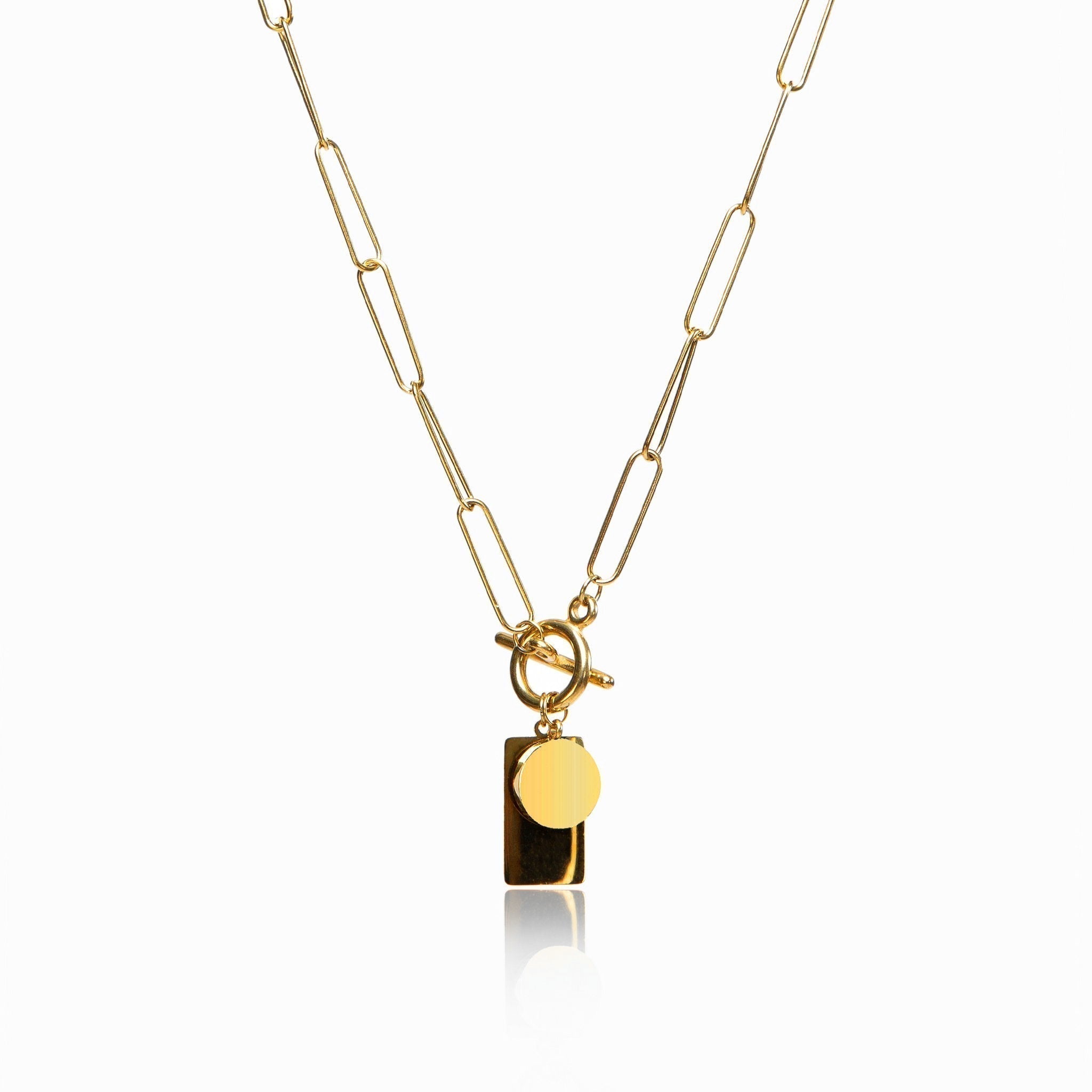 Gold Necklace with Rectangular Clasp