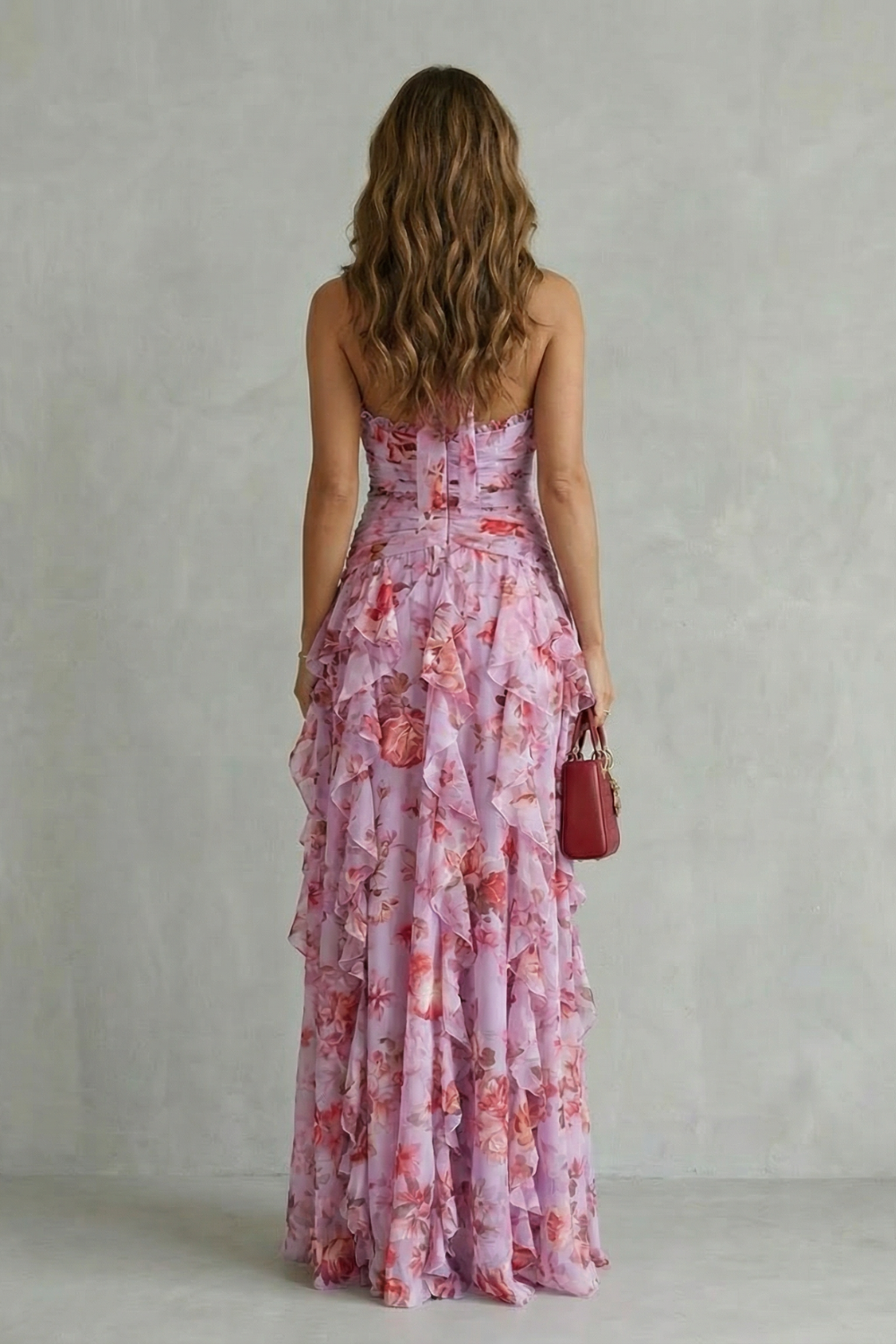 Belladina | Romantic Cascading Rose Maxi Dress with American Neckline