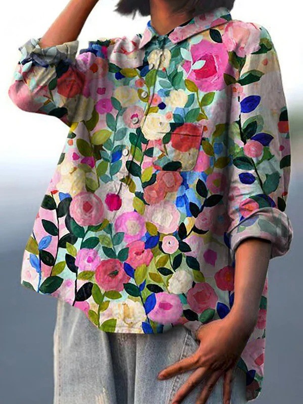 Delia | Vibrant Spring Floral Printed Women's Everyday Shirt