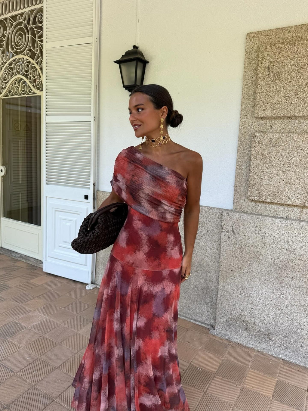 Long Off-Shoulder Watercolour Dress