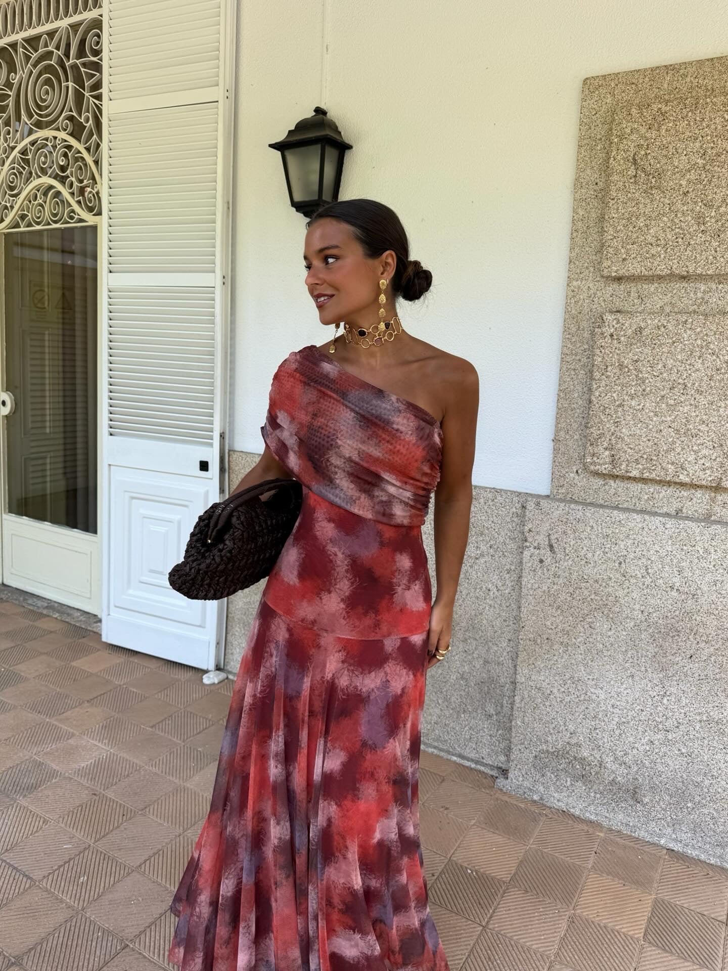 Long Off-Shoulder Watercolour Dress