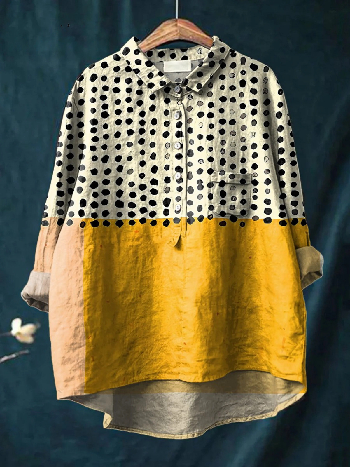 Alessia | Women's Yellow Colour Block Polka Dot Casual Shirt