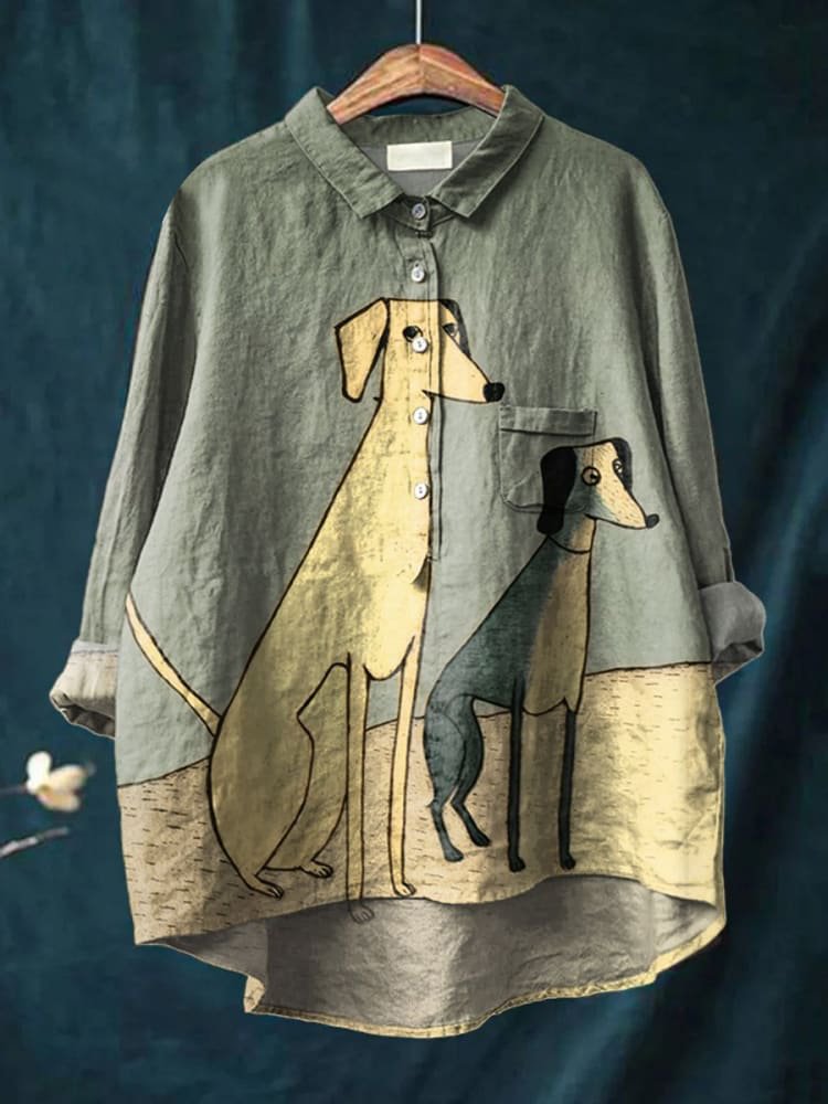 Hélène | Women's Elegant Dog Print Everyday Shirt