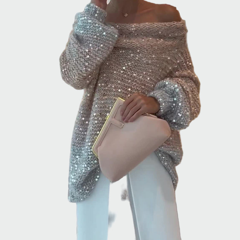 Kaia | Knitted Sequin One-Shoulder High Neck Plus