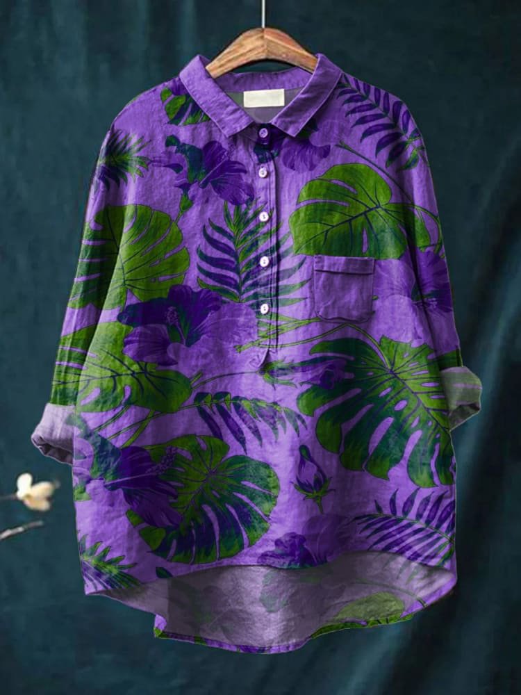 Isaline | Women's Casual Shirt with Tropical Leaf Print
