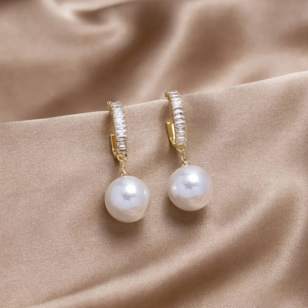 Chic Earrings with Pearl and Zircon
