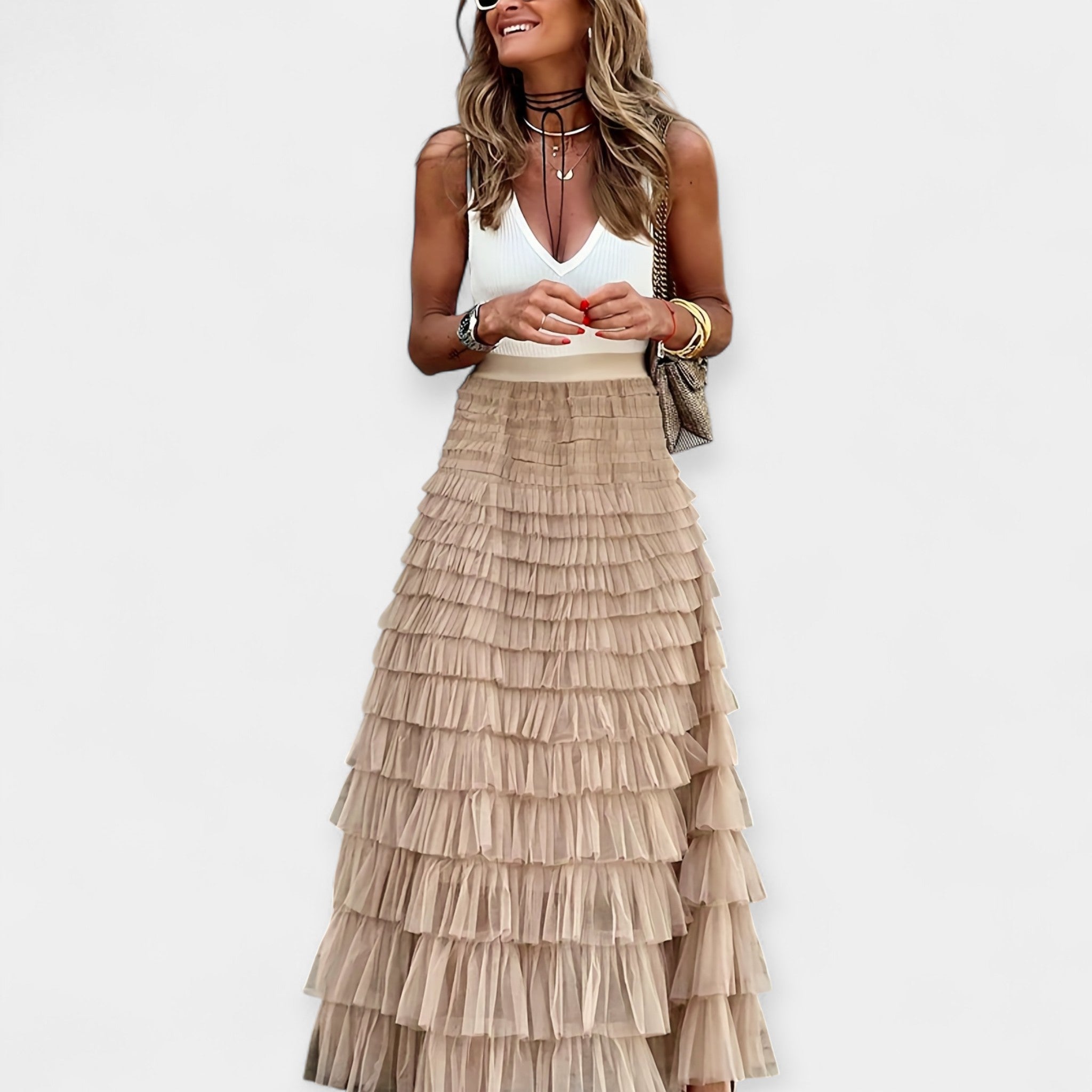 Nina | Boho Skirt with Mesh Trim
