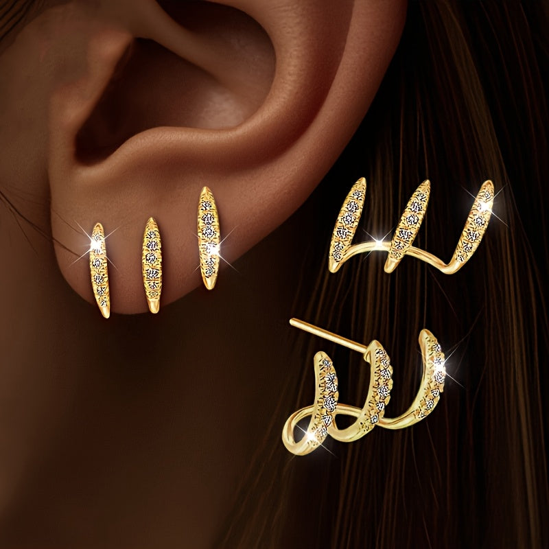 Elegant Earrings with Three-Claw Rhinestones