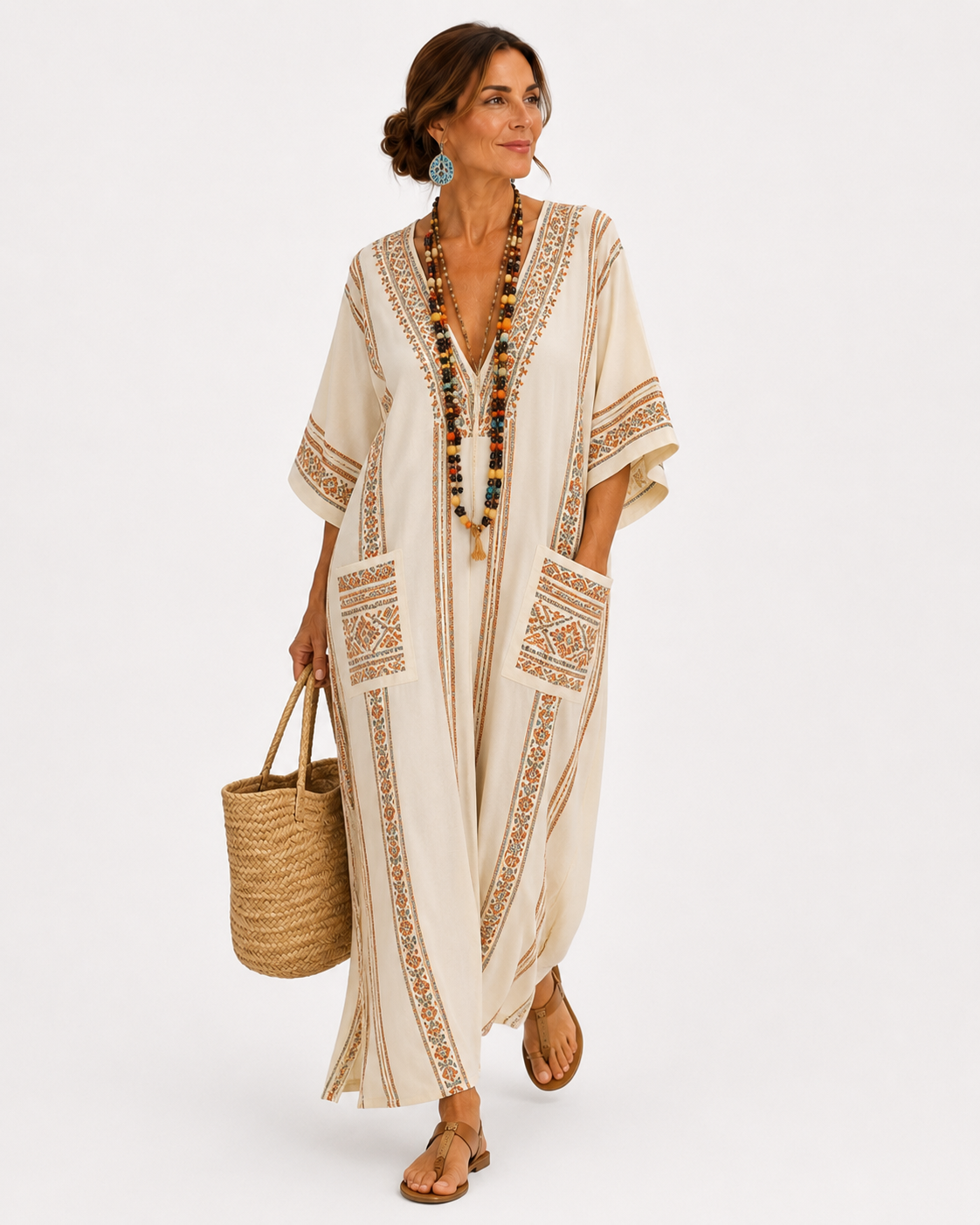 Dalia Ethnic Beige Caftan