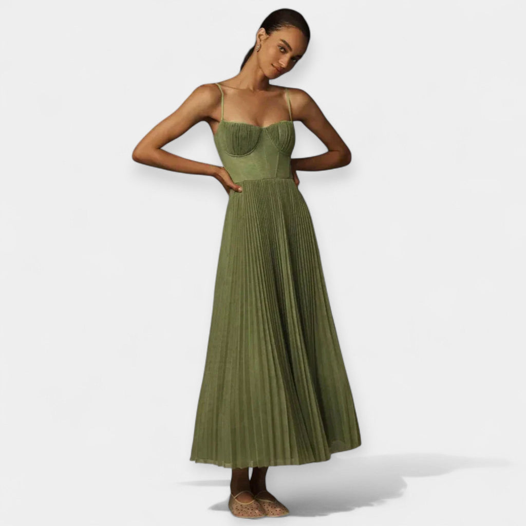Celine | Pleated Midi Dress with Tulle