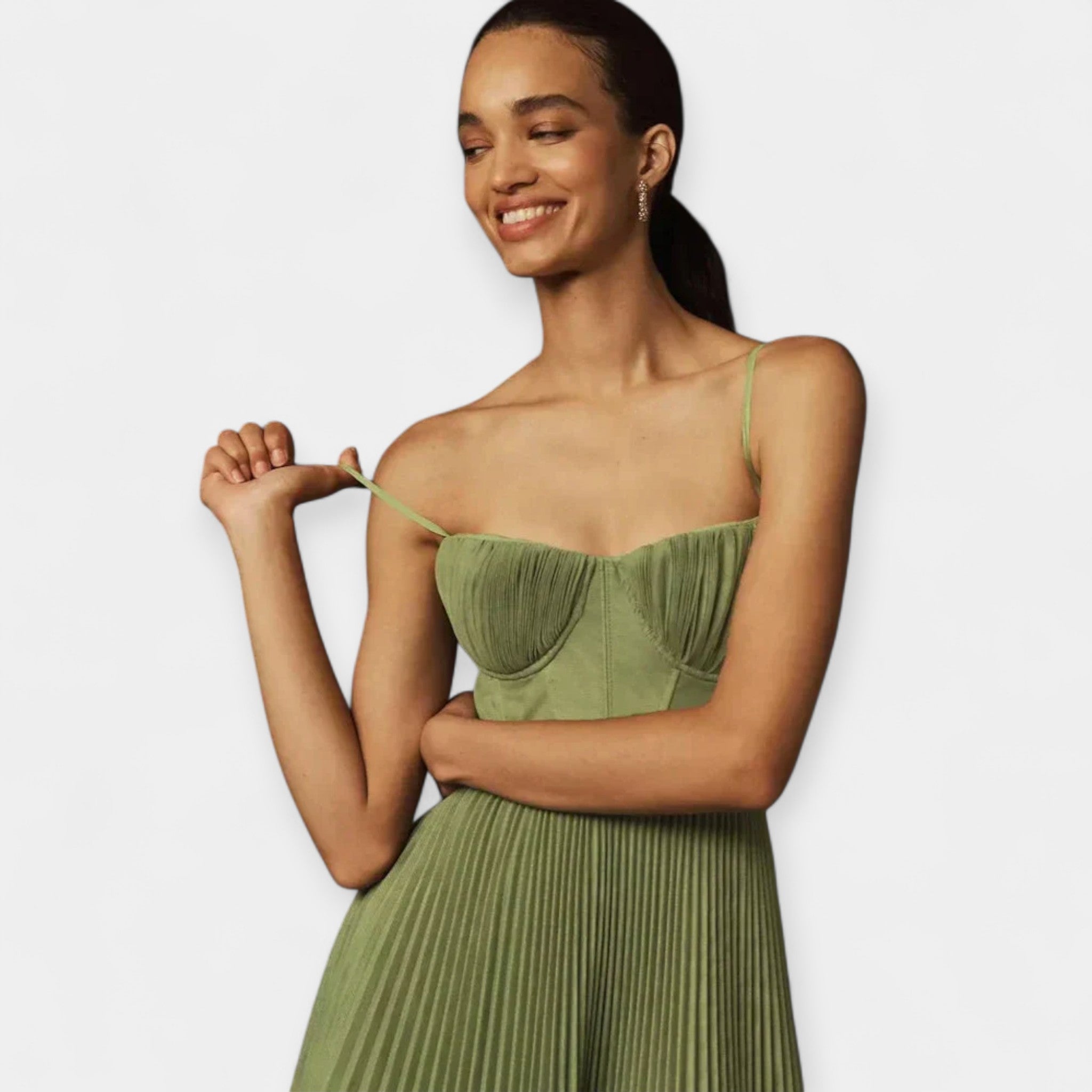 Celine | Pleated Midi Dress with Tulle