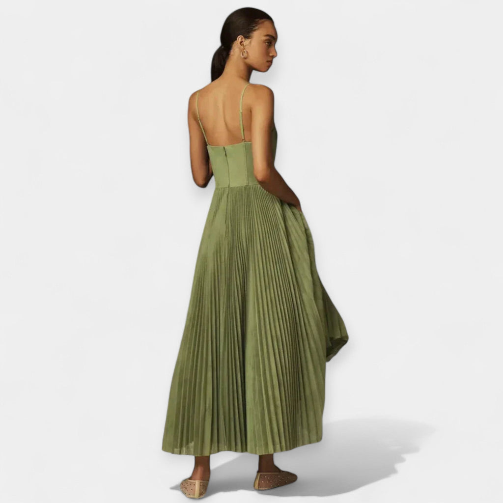 Celine | Pleated Midi Dress with Tulle
