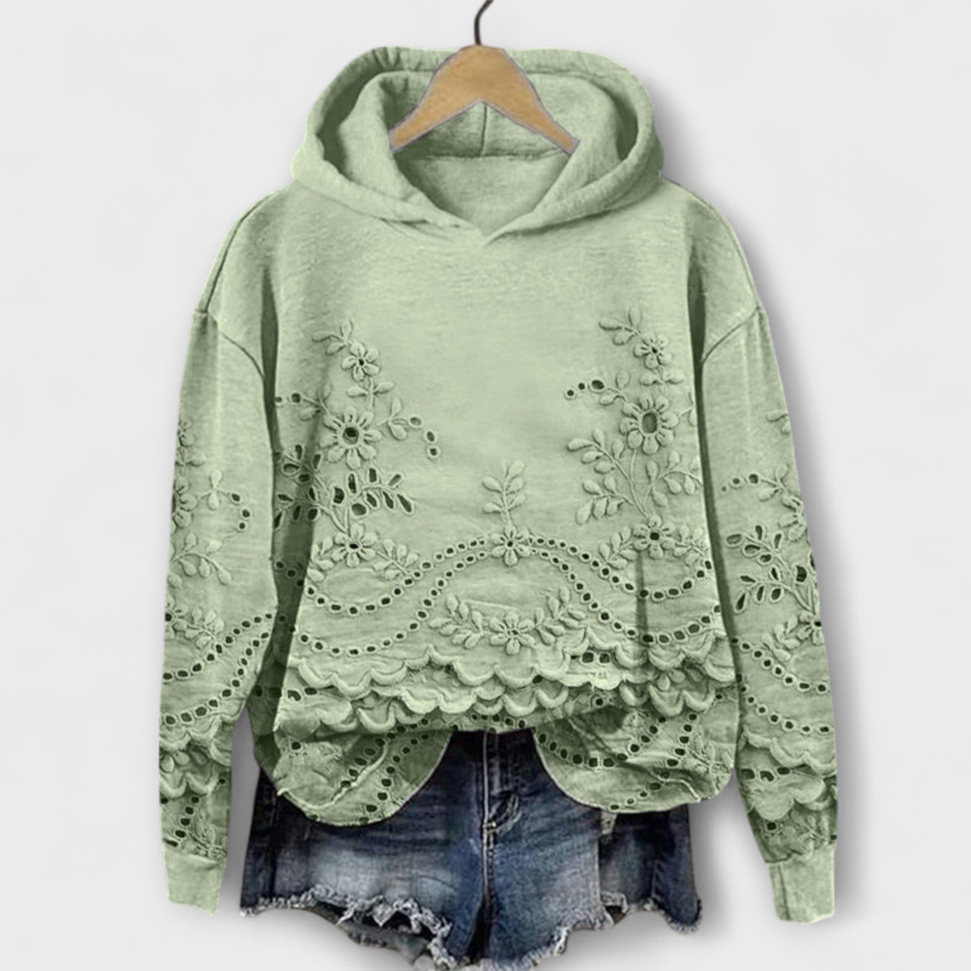 Oilme | Elegant Hoodie Sweatshirt with Lace Details