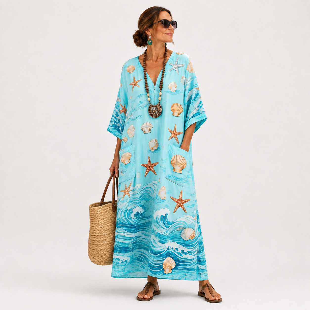 Lucía Turquoise Marine Kaftan