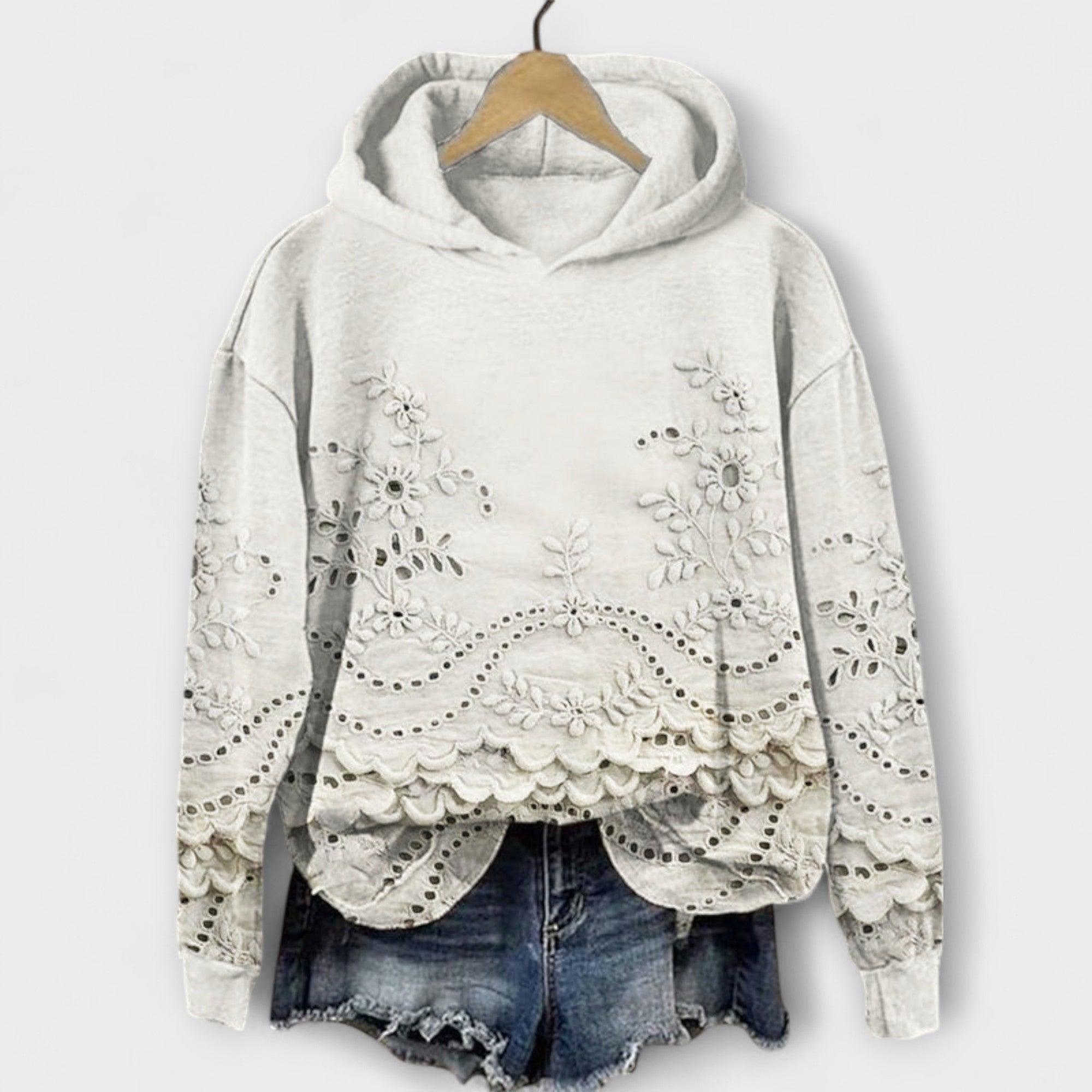 Oilme | Elegant Hoodie Sweatshirt with Lace Details