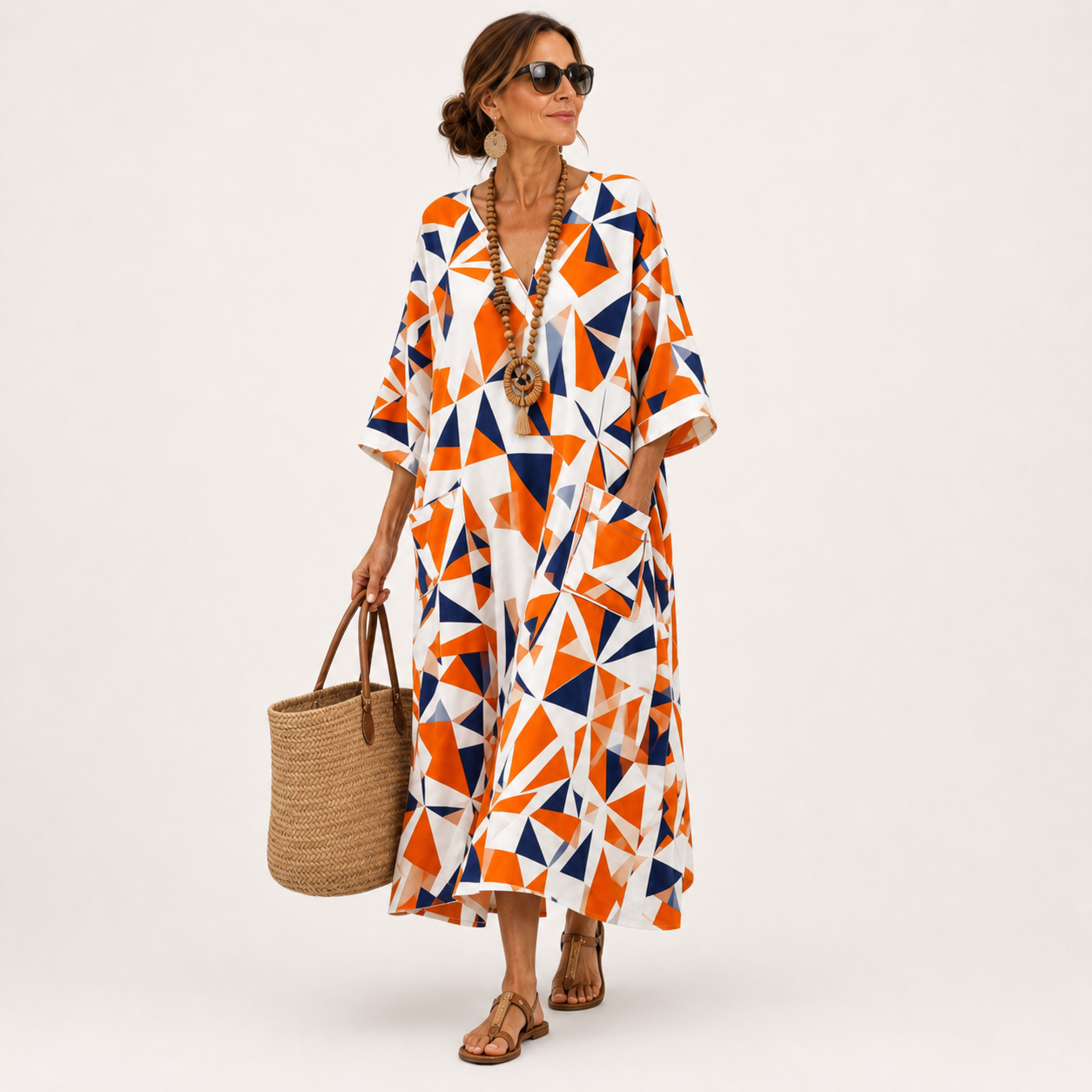 Layla Caftan Orange Geometric