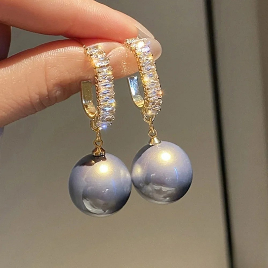 Chic Earrings with Pearl and Zircon