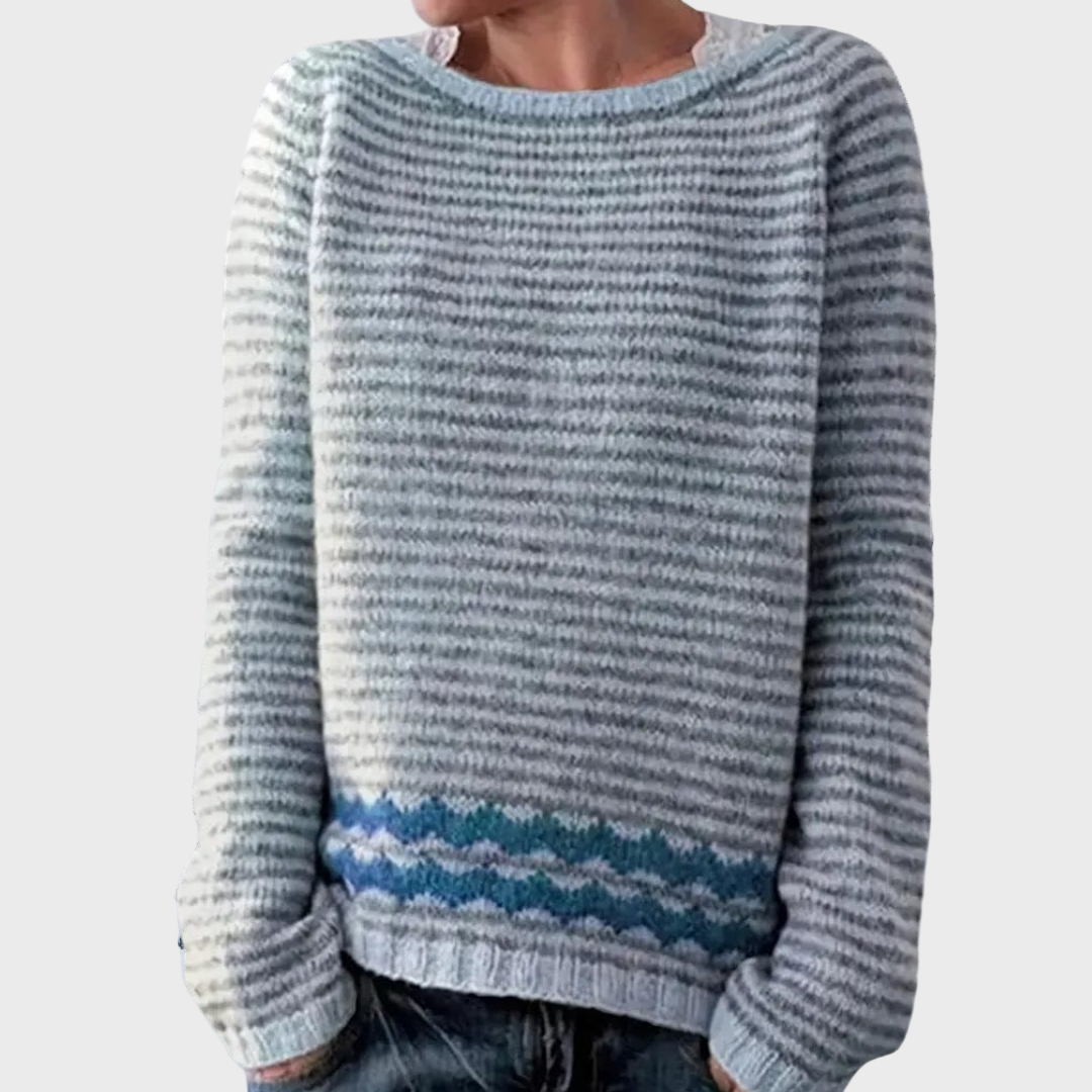 Liis | Knitted High Neck Jumper with Striped Pattern