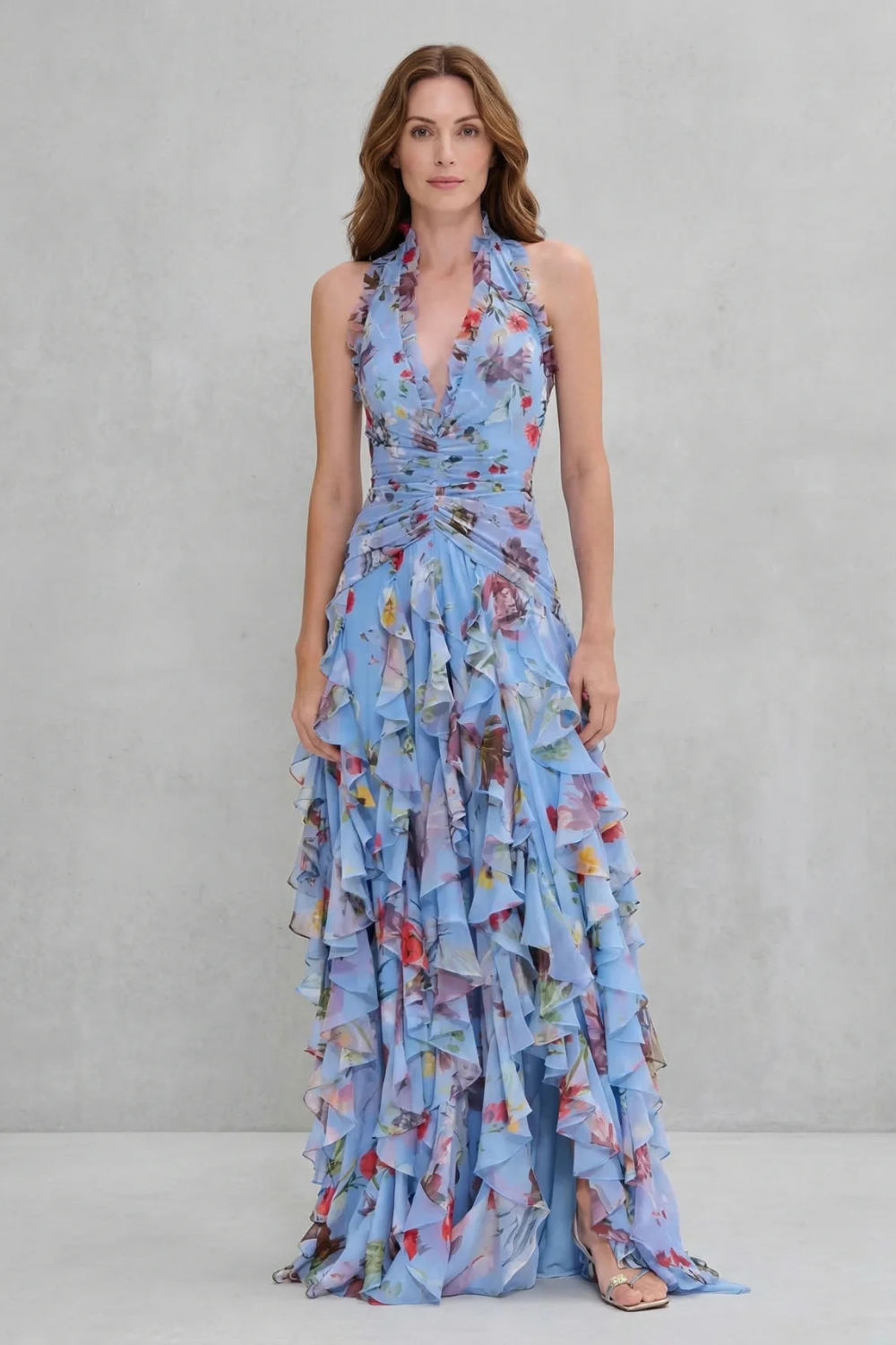 Belladina | Romantic Cascading Rose Maxi Dress with American Neckline