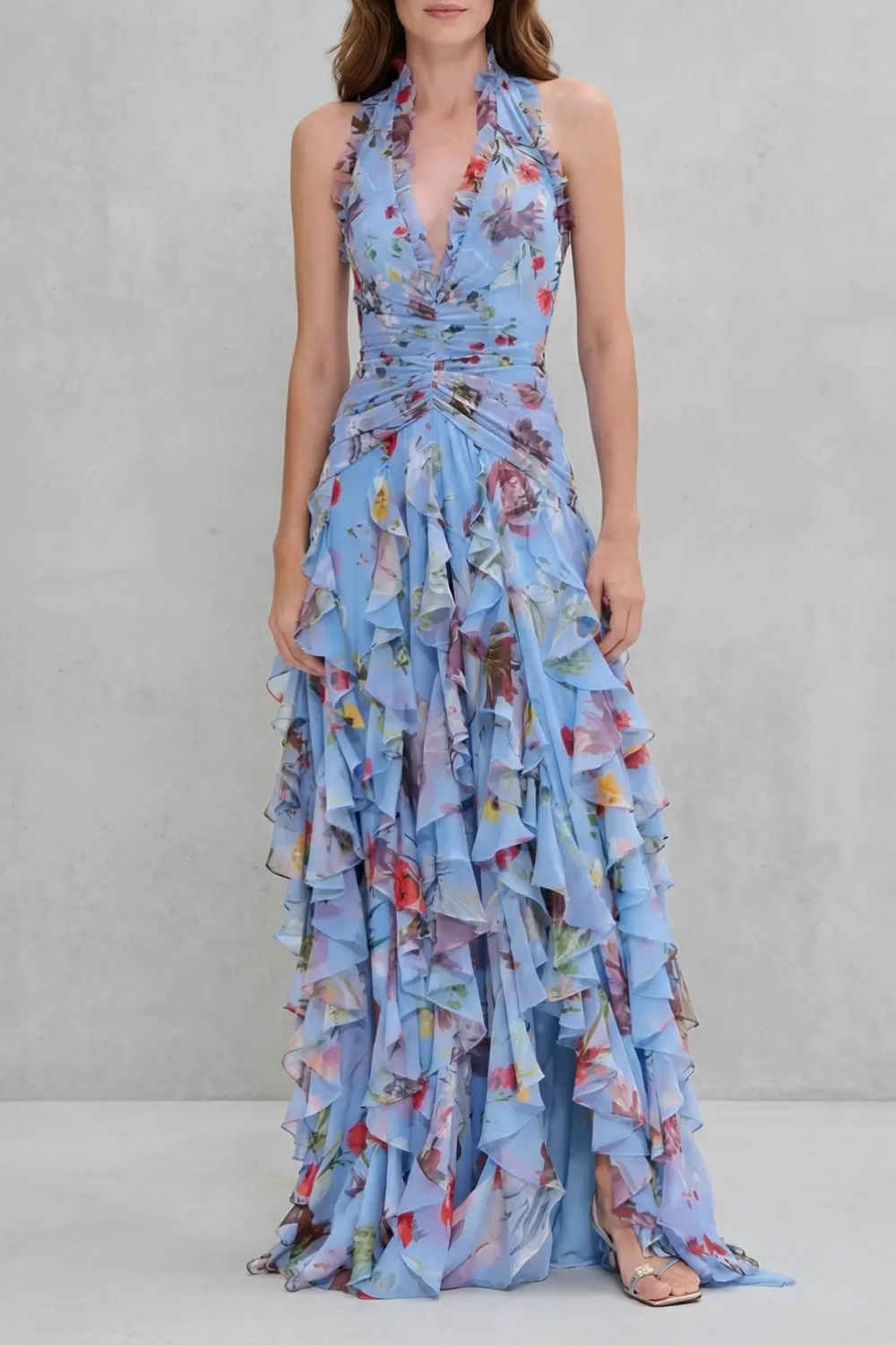Belladina | Romantic Cascading Rose Maxi Dress with American Neckline