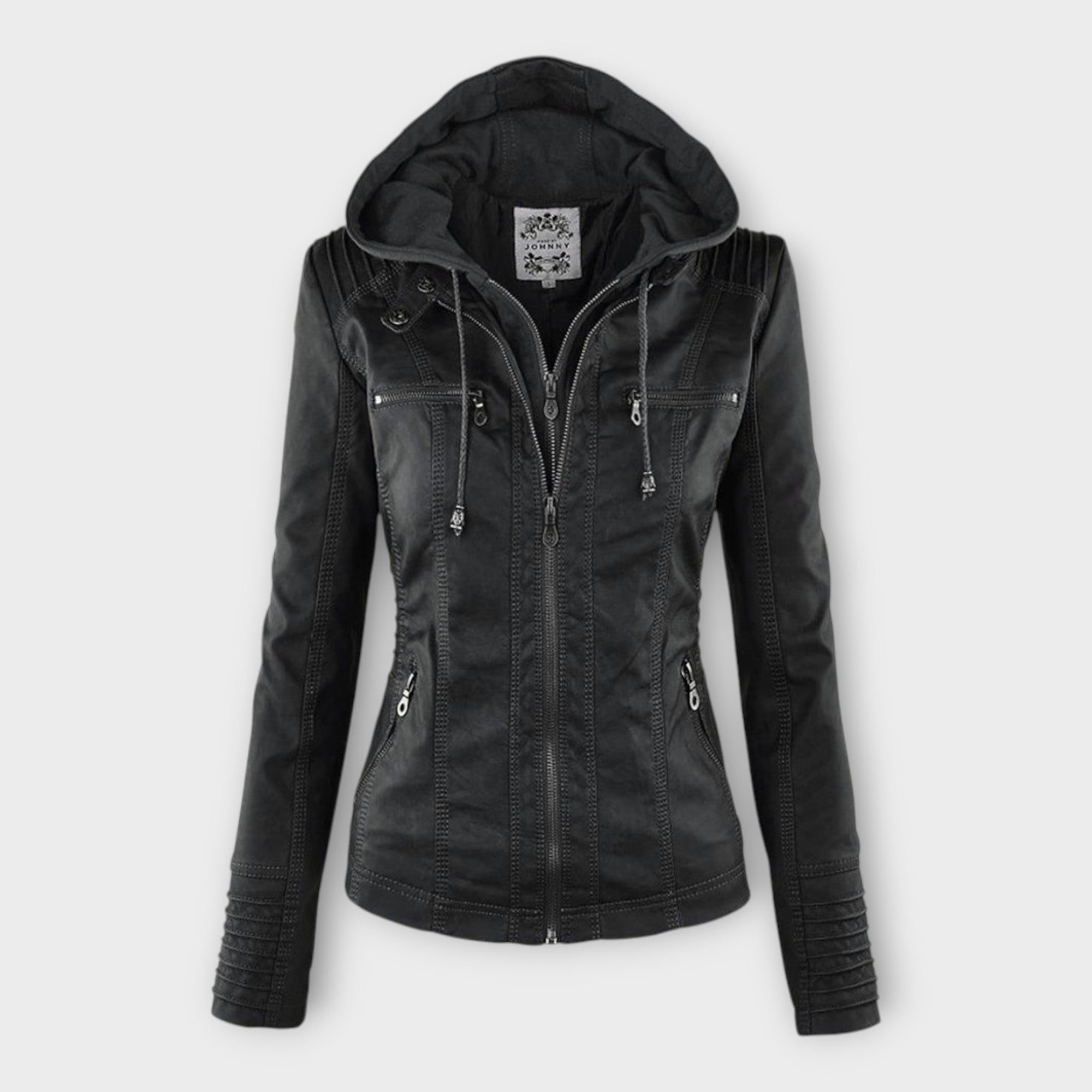 Ohnne | Modern leather jacket with a hood and timeless design