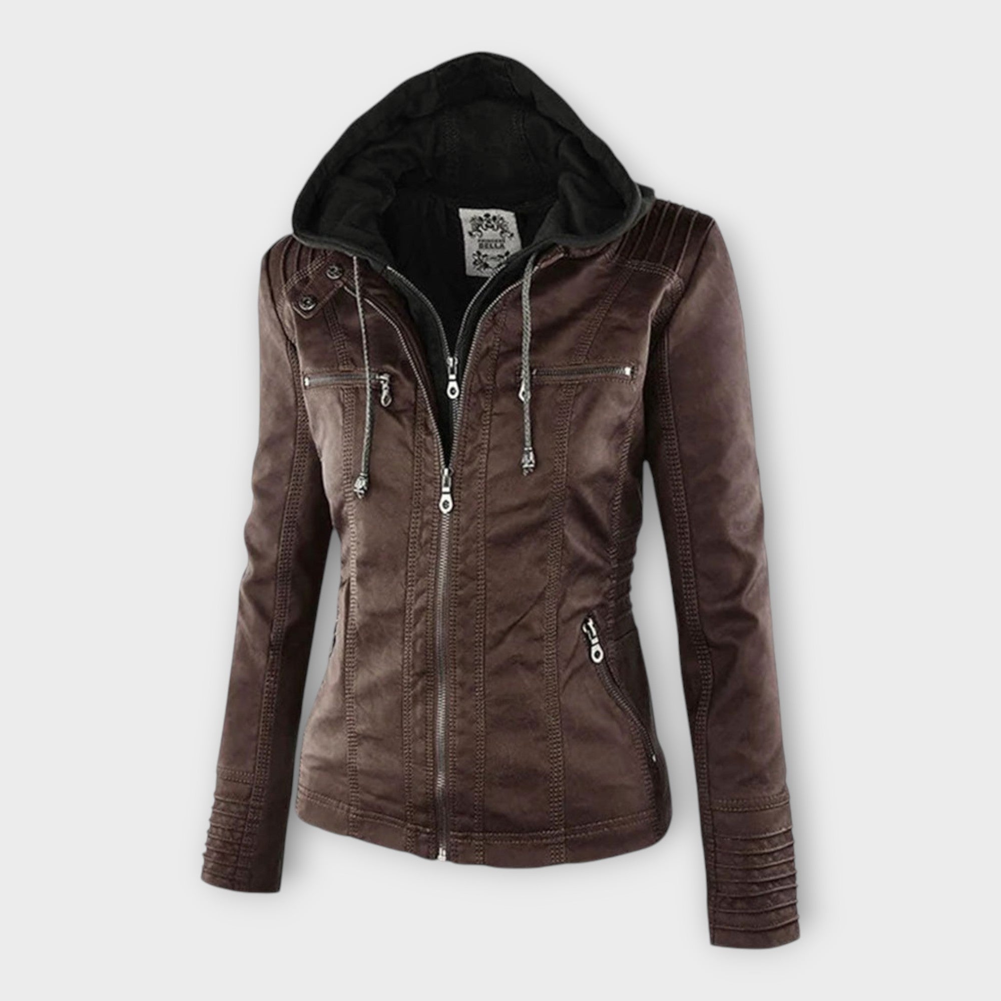 Ohnne | Modern leather jacket with a hood and timeless design