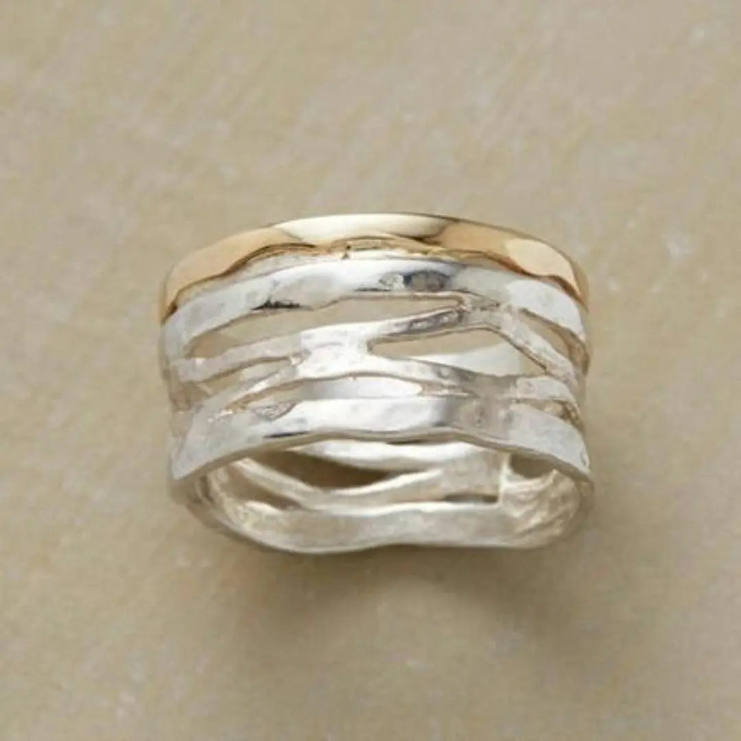 Vintage Perforated Ring in Gold and Silver