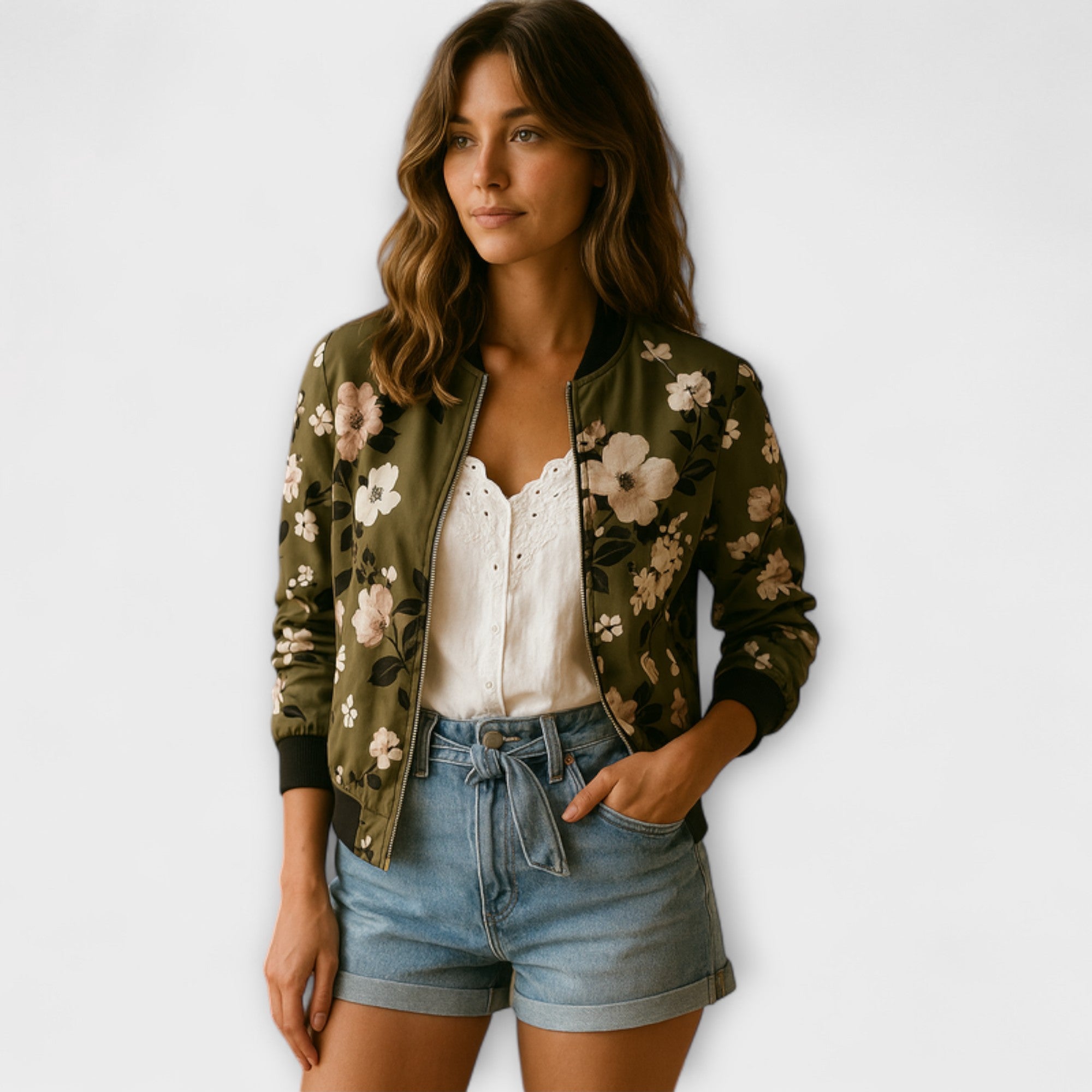 Andreia | Elegant floral patterned bomber jacket