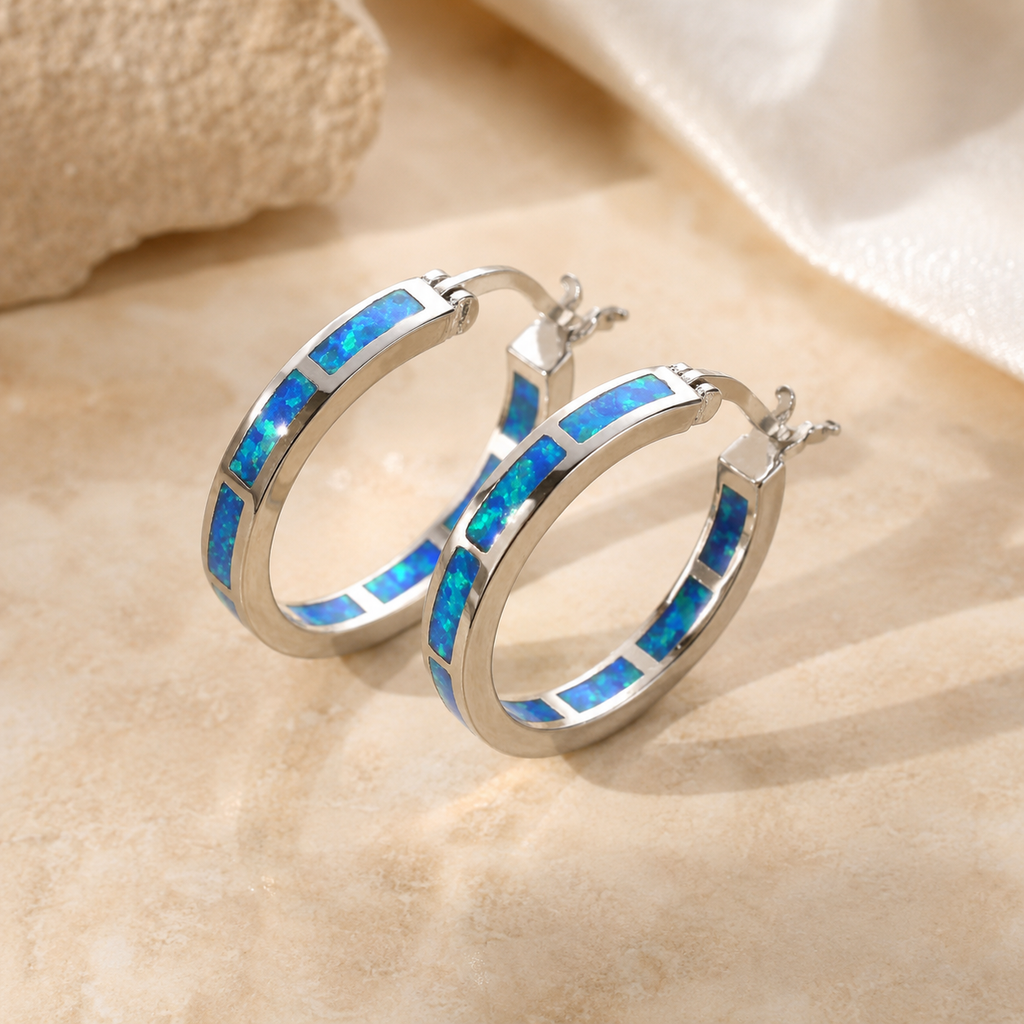 Chic Circle Earrings with Blue Fire Opal
