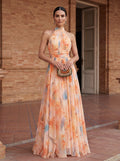 Halter Neck Dress with Watercolour Print