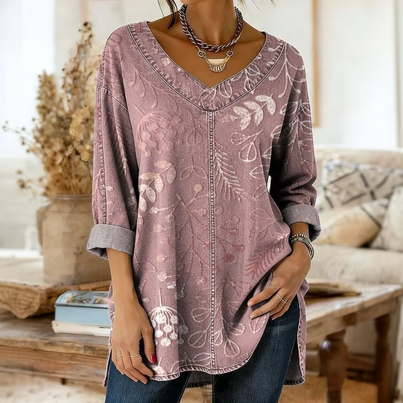 Vintage Blouse with Leaf Print