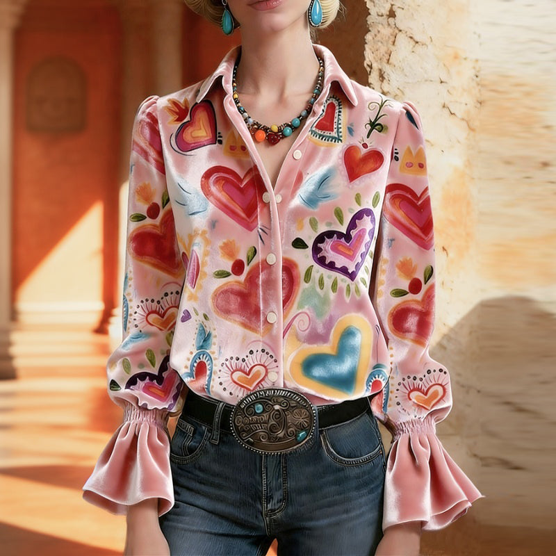 Vintage Blouse with Heart Print