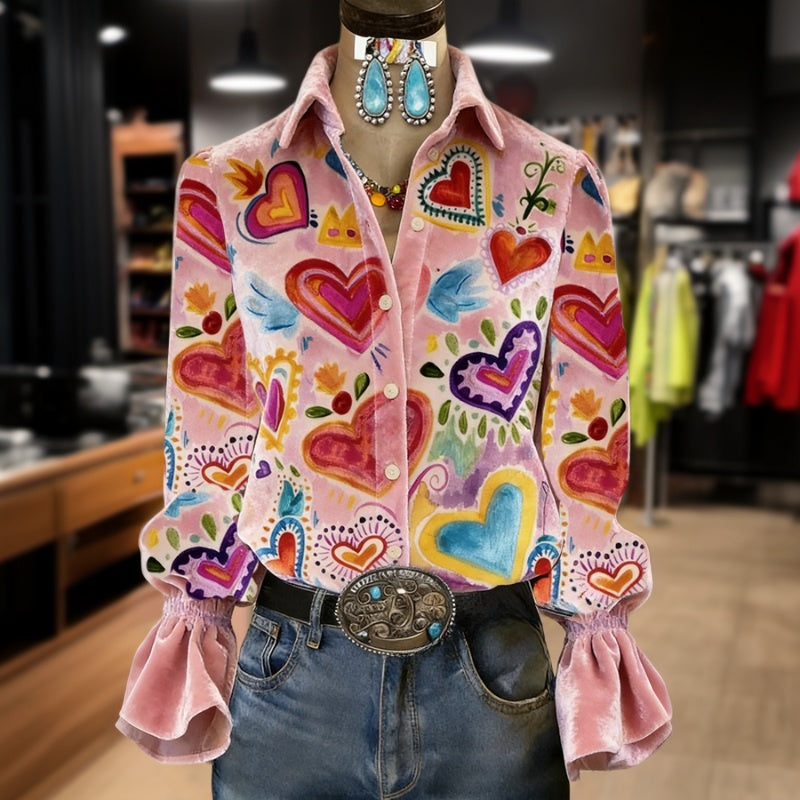 Vintage Blouse with Heart Print