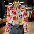 Vintage Blouse with Heart Print