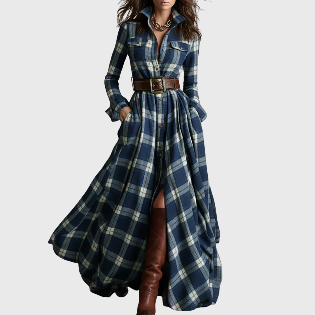 Laura | Pink Checked Dress with Belt