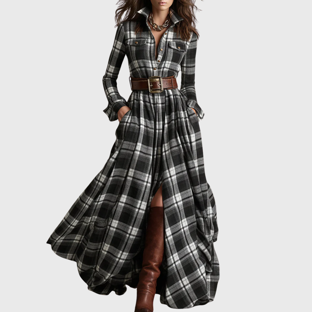 Laura | Pink Checked Dress with Belt