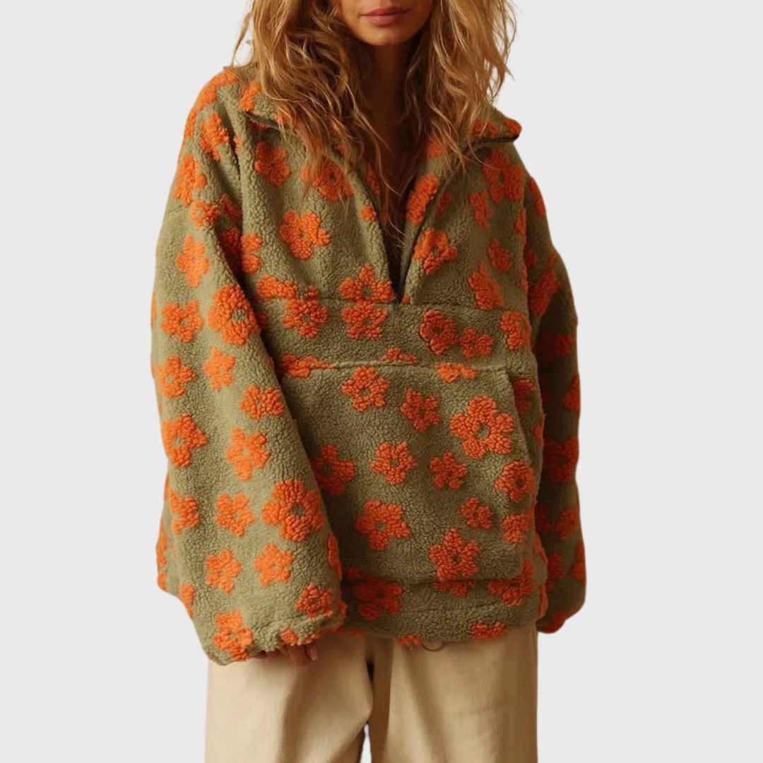 Clara | Warm floral-patterned half-zip fleece sweatshirt