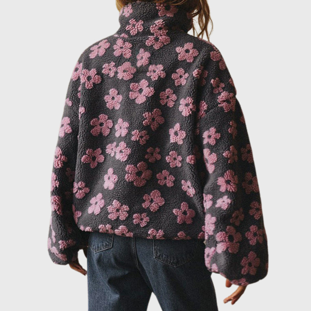 Clara | Warm floral-patterned half-zip fleece sweatshirt