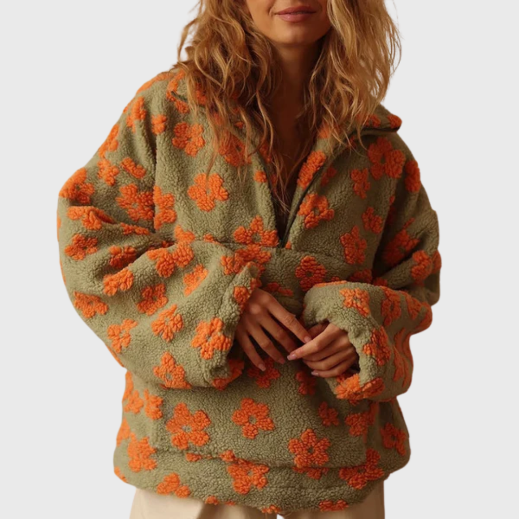 Clara | Warm floral-patterned half-zip fleece sweatshirt