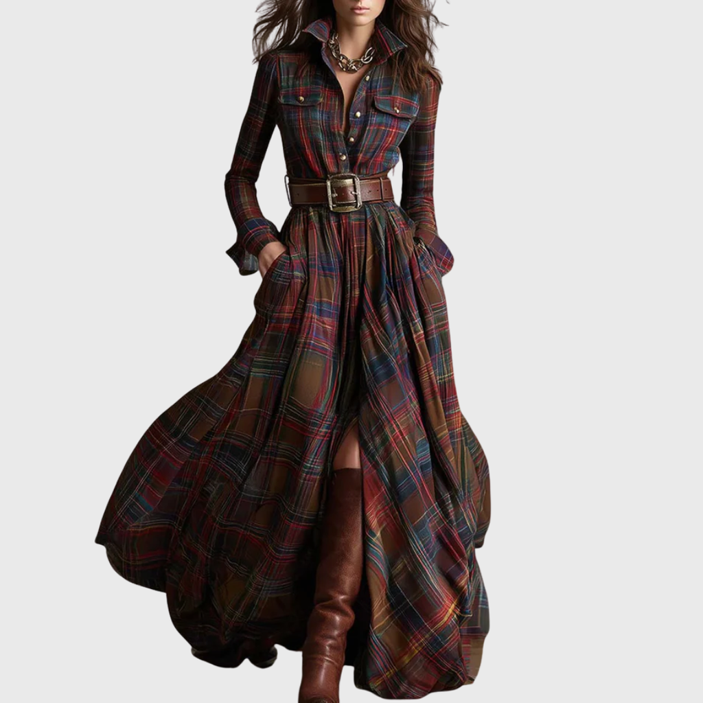 Laura | Pink Checked Dress with Belt