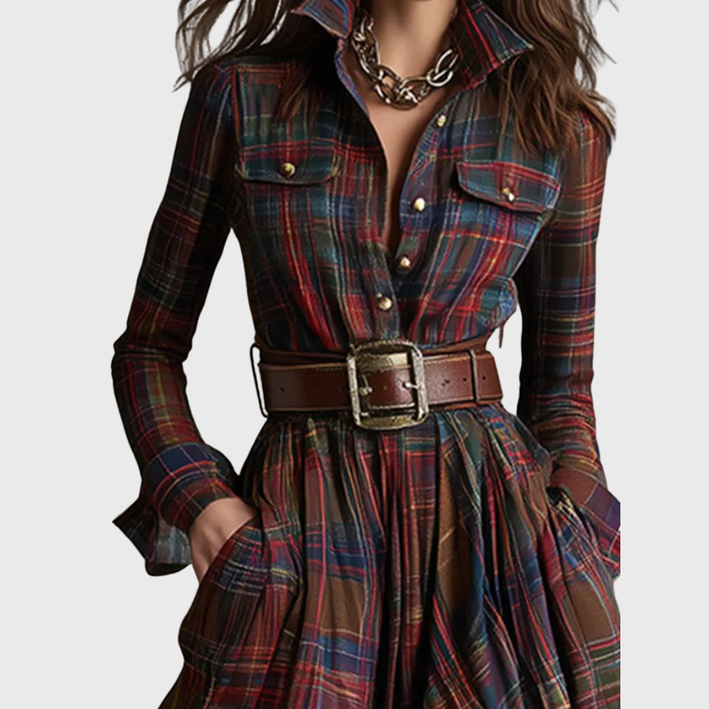 Laura | Pink Checked Dress with Belt
