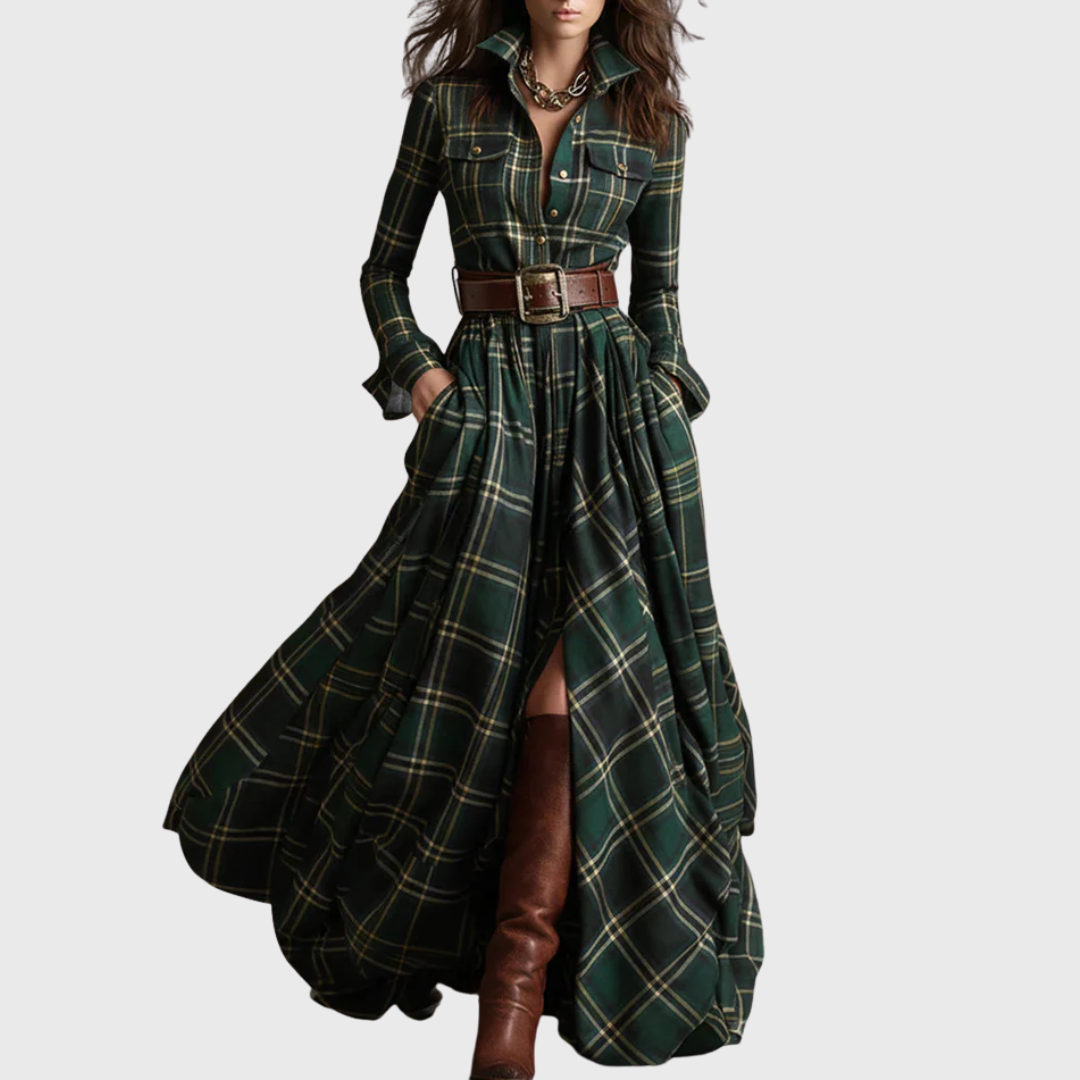 Laura | Pink Checked Dress with Belt