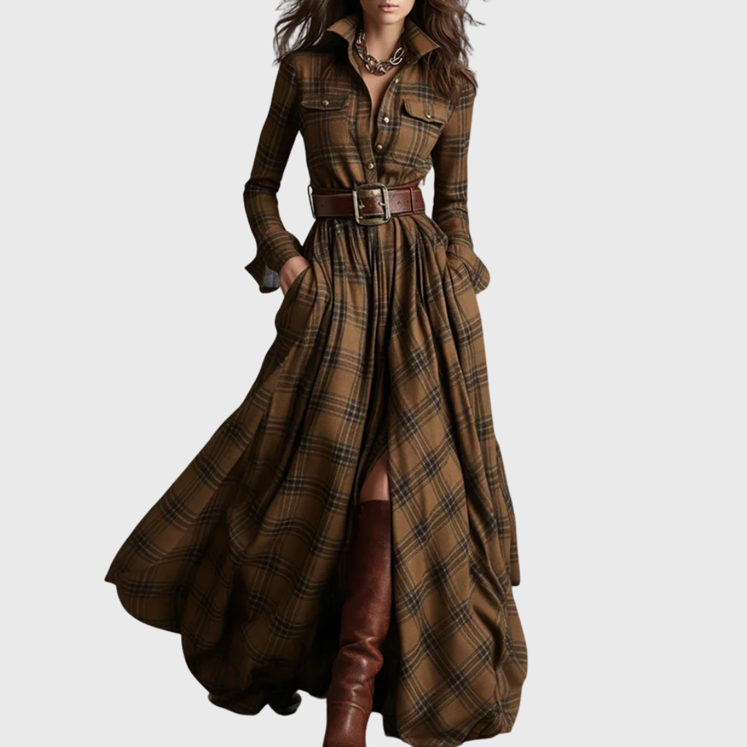 Laura | Pink Checked Dress with Belt