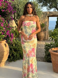 Long Strapless Floral Watercolour Dress