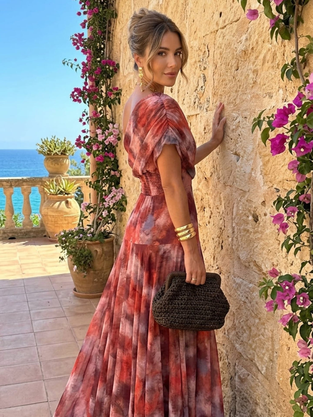 Long Off-Shoulder Watercolour Dress