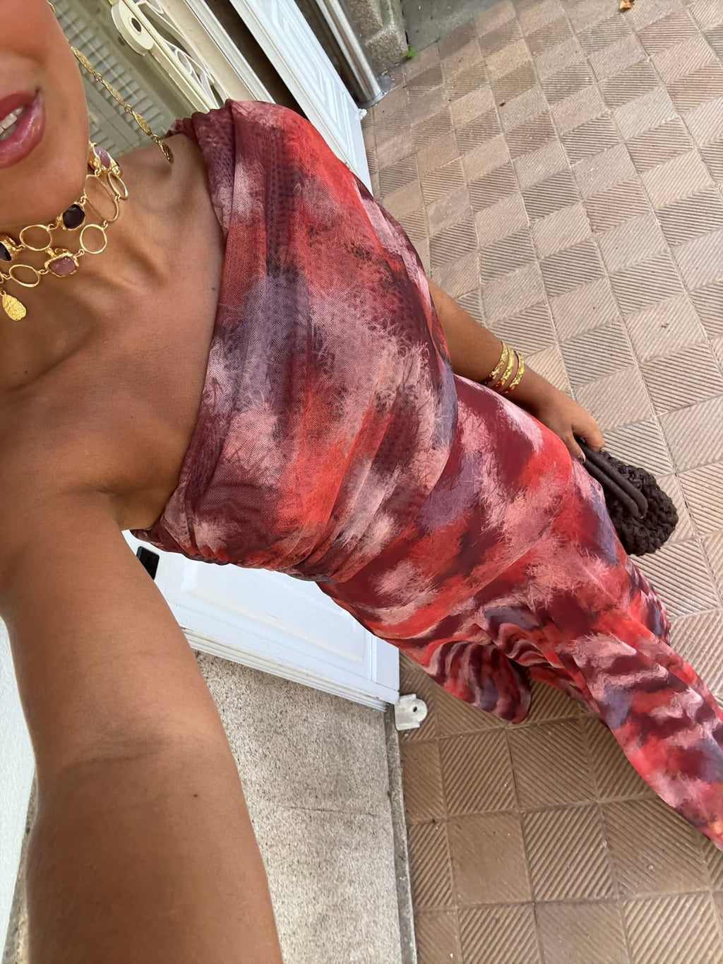 Long Off-Shoulder Watercolour Dress
