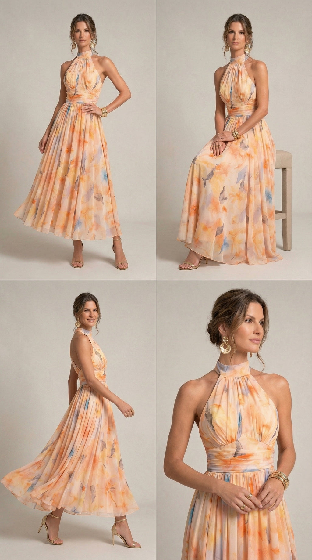 Halter Neck Dress with Watercolour Print