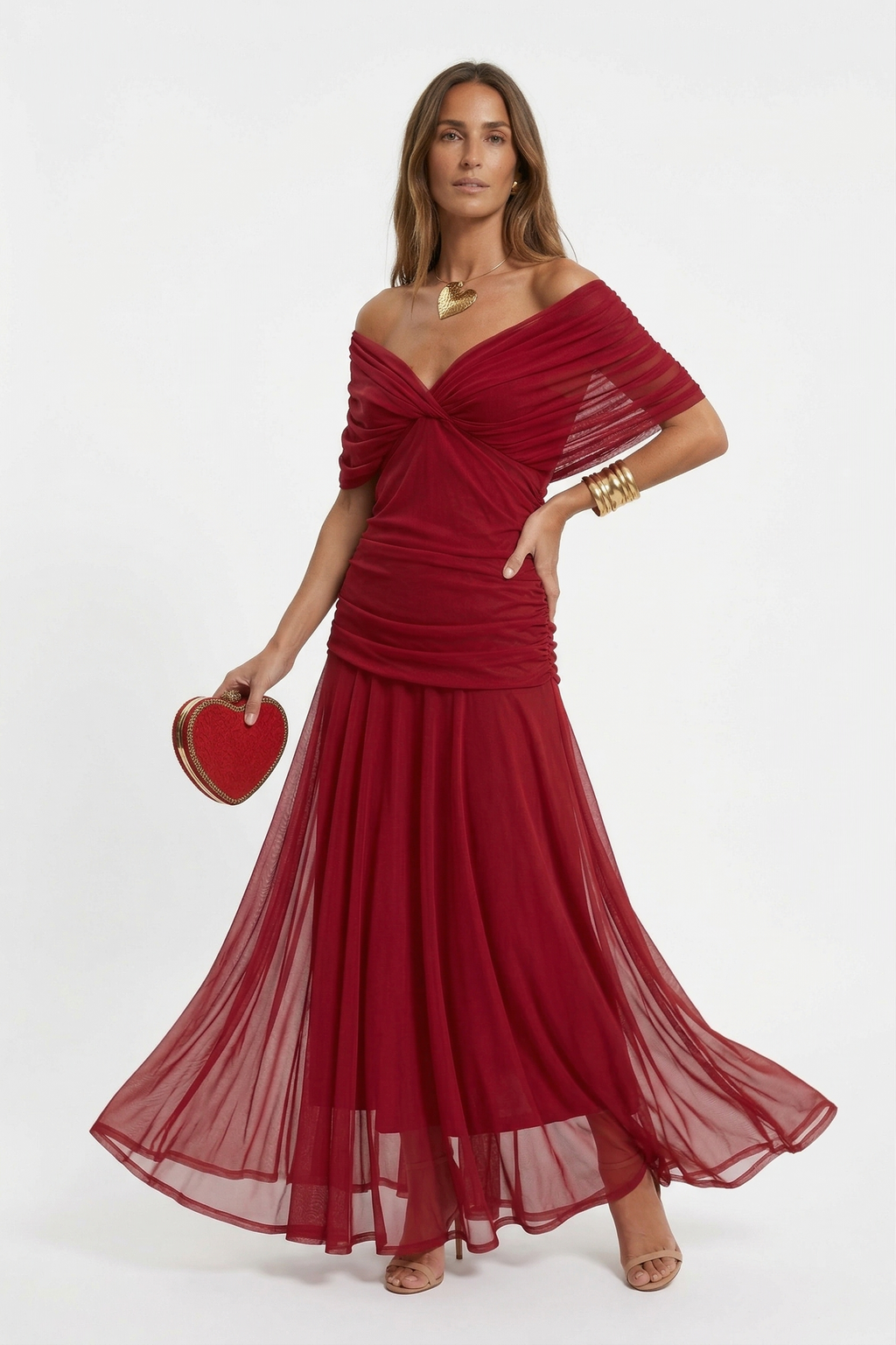 Long dress with V-neck