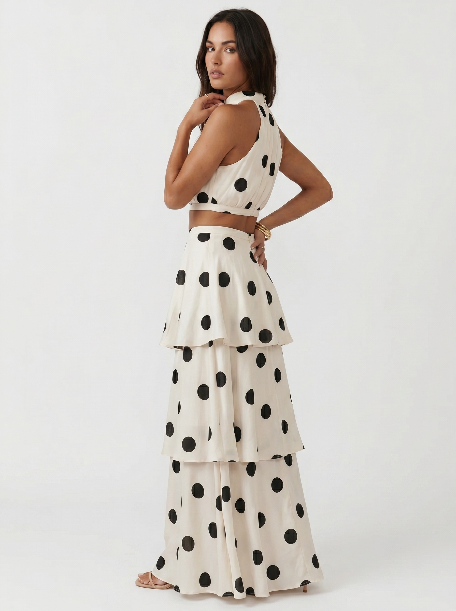 Top and long skirt set with polka dots