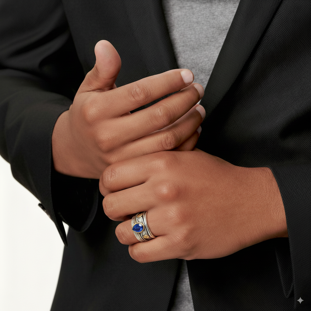 Vintage silver ring with blue crystal
